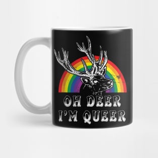 Funny Gay Pride Oh Deer I'm Queer LGBT Rainbow Mug